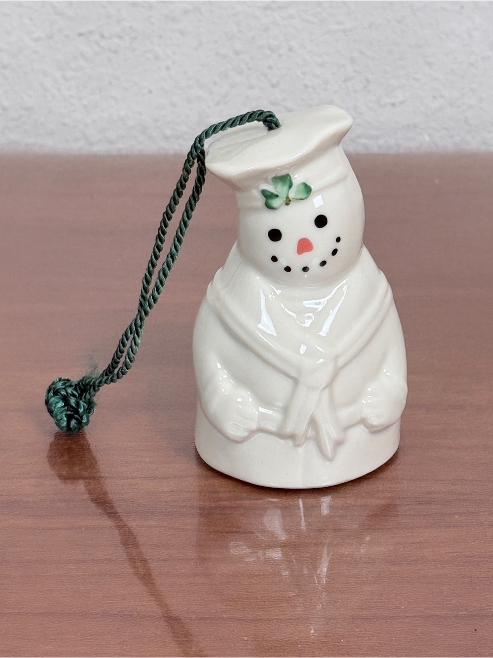 Vintage Belleek Sailor Snowman Bell Christmas Ornament 90s
